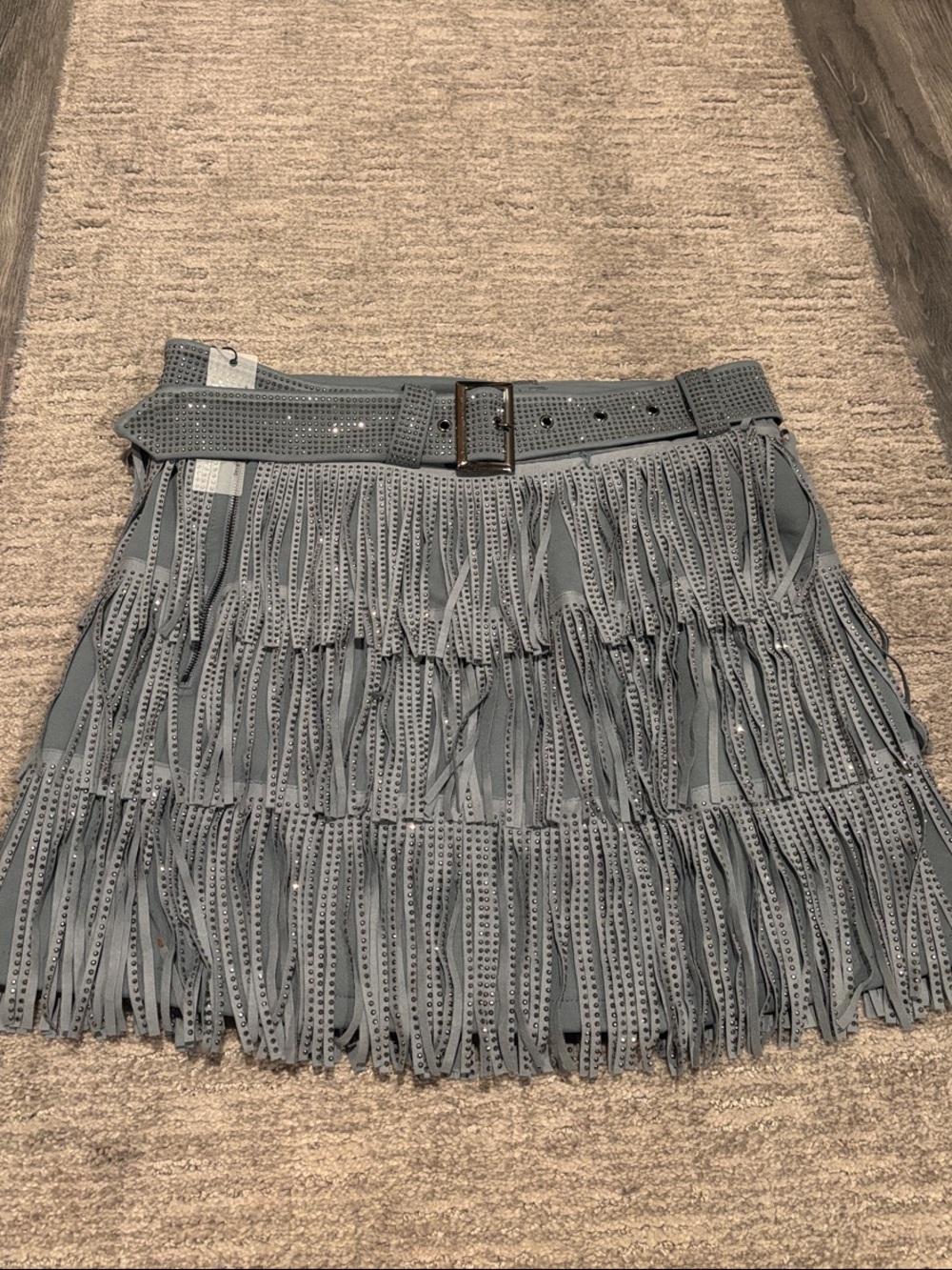 Nylon apparel Mini Skirt in Dusty Blue with Belt size L